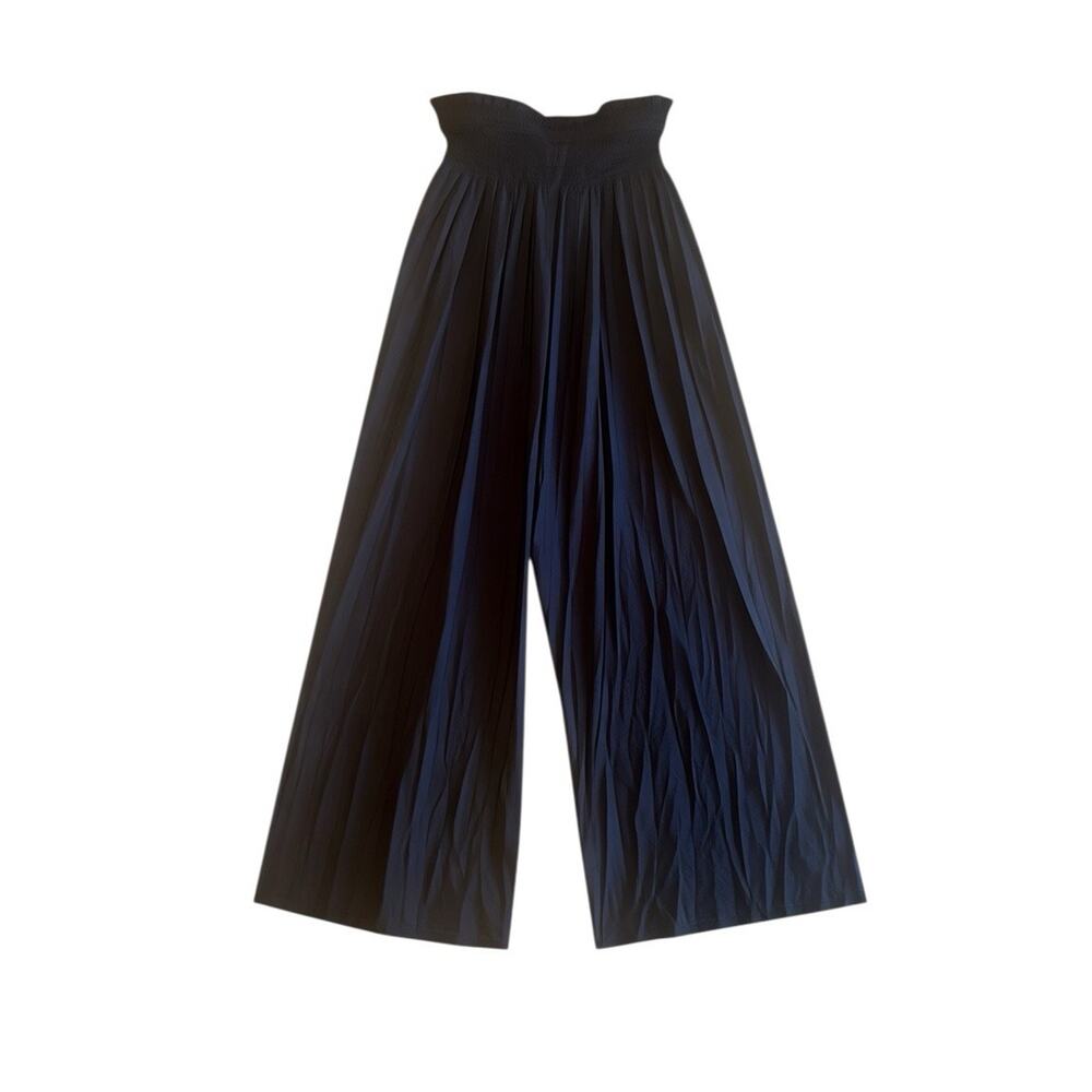 Womens Large Black Wide Leg Palazzo Pants High Waist Flowy Casual Lounge Pants - Picture 2 of 8